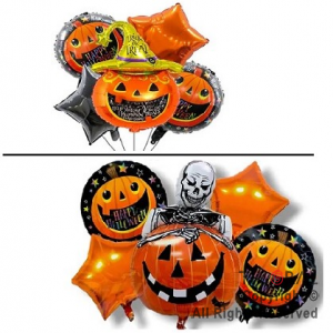 SET DE GLOBOS METALIZADO HALLOWEEN CALABAZA 5 UNIDADES X 1